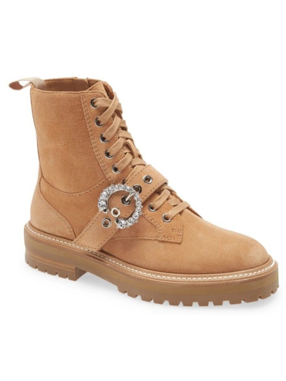 Jimmy Choo Womens Cora Crystal Suede Combat Ankle Boots Caramel IT 38.5 / US 8.5